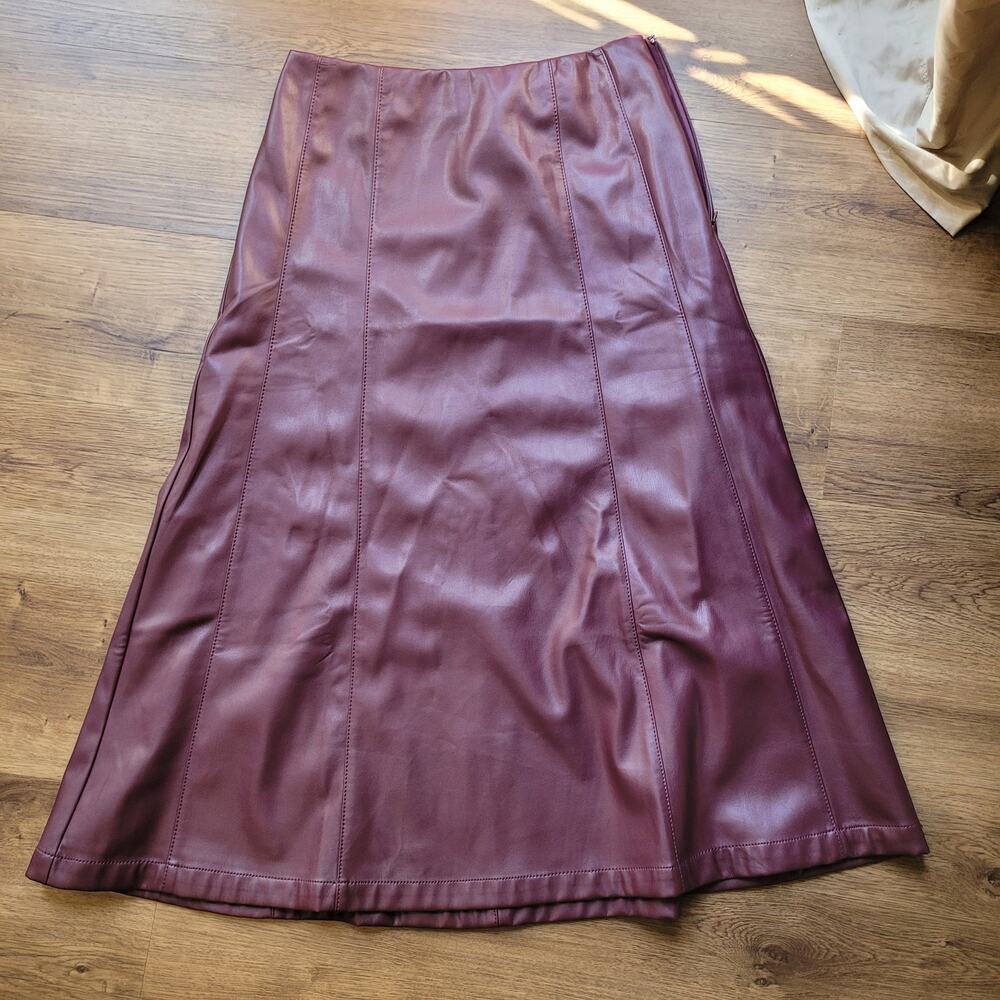 Loft faux leather midi skirt wine sx 2 nwot